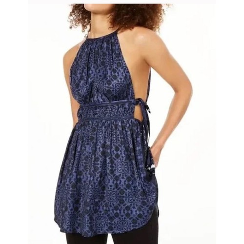 FREE PEOPLE Midsummers Day Open Side Tunika Top fließend seidig blau Boho Fee Gr. XS
