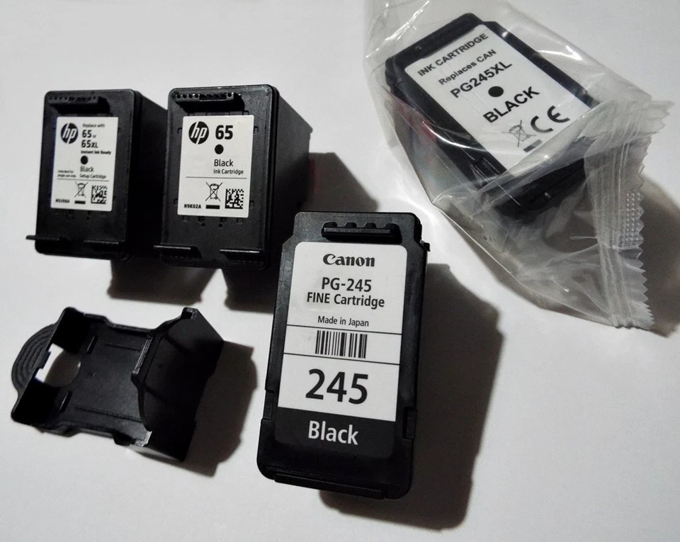 (4) *PARA RECARGA* (2) HP 65 & (1) CANON PG-245 & (1) (?) CARTUCHO VACÍO PG-245XL Foto 2 de 3