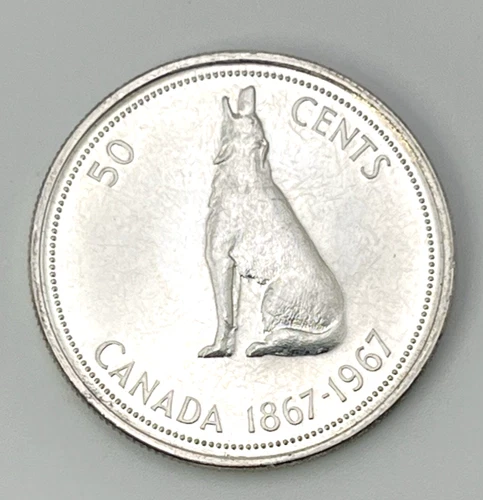 1967 Canada 80% Silver Half Dollar 50c Howling Wolf AU KM#69 Canadian Coin x0.3