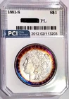 1881-S Gem BU ++ PL Proof-like Morgan Dollar Reflective Rainbow Color Toned