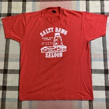 Vtg Salty Dawg Saloon Homer Spit Alaska Red Single Stitch Screen Star TShirt XL!