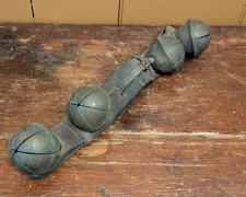 Antique 3" Brass Crotal Sleigh Bell on 18" Leather Strap Rare 6 Petal Primitive