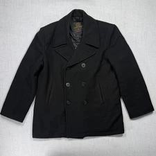 Mil-Tec US Navy Deck Jacket Black Wool Blend Peacoat Quilted Lined Size L Large