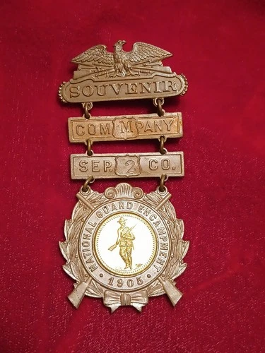 Original GAR National Guard Encampment Medal 1905  pin back type