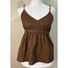 Rachel Zoe Brown Linen Blend Halter Top Beaded Straps Size XS NWT