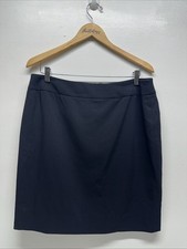 Armani Collezioni A-Line Skirt Pencil Midi Virgin Wool Lined Navy Blue Size 12