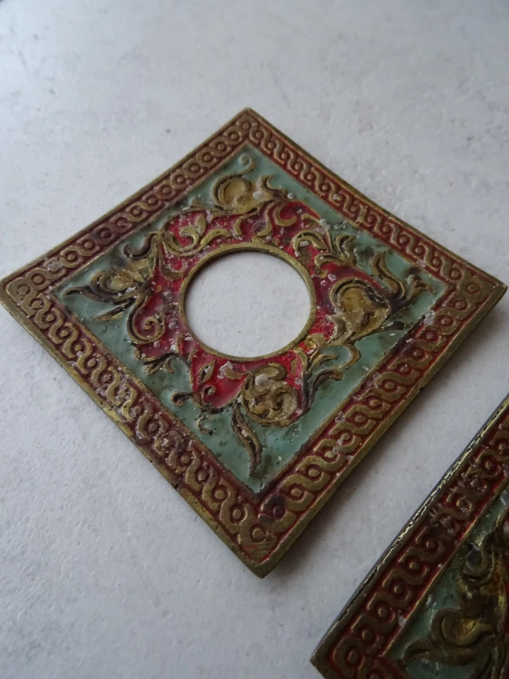 2 Anciennes Bobèches bronze émaillé chandelier bougeoir - Photo 2/4