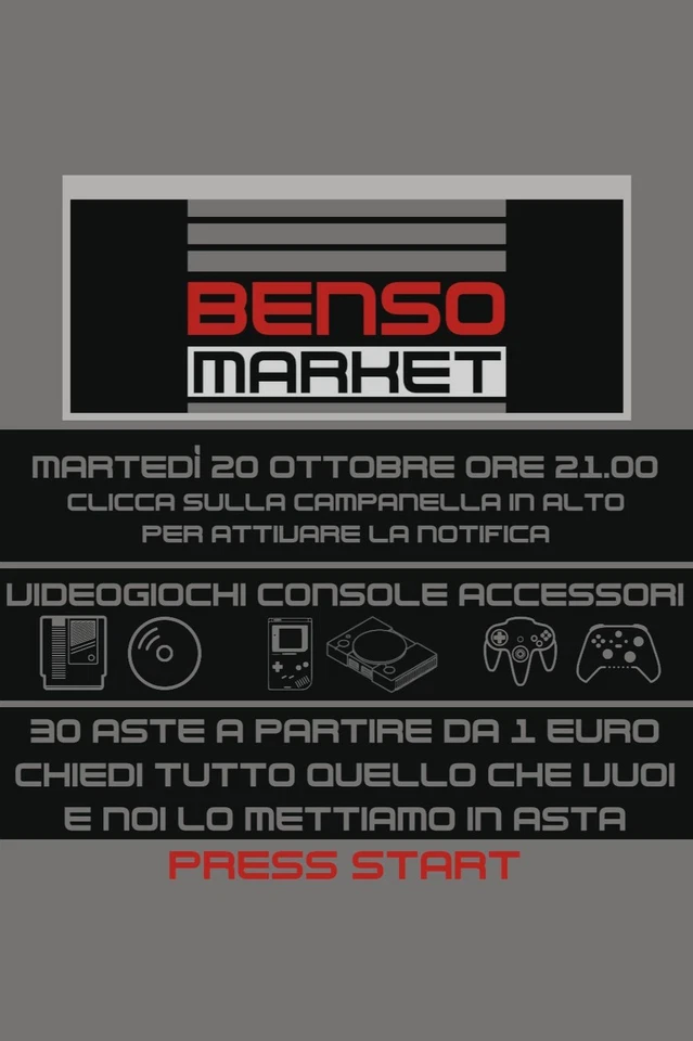 Benso Market su eBay LIVE! Videogiochi e console retrogaming in asta da 1€!