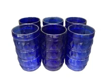 Vintage Francesinho Brazil Cobalt Blue Art Glass Juice Tumblers Set 6