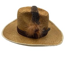 Vintage Artel Classic Cowboy Hat With Pedigree Feather & Band ALL JUTE USA Made