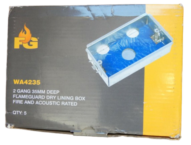 5 x FG Ovia 2 Gang 35mm Deep Dry Lining Box Flameguard Fire Acoustic Rated