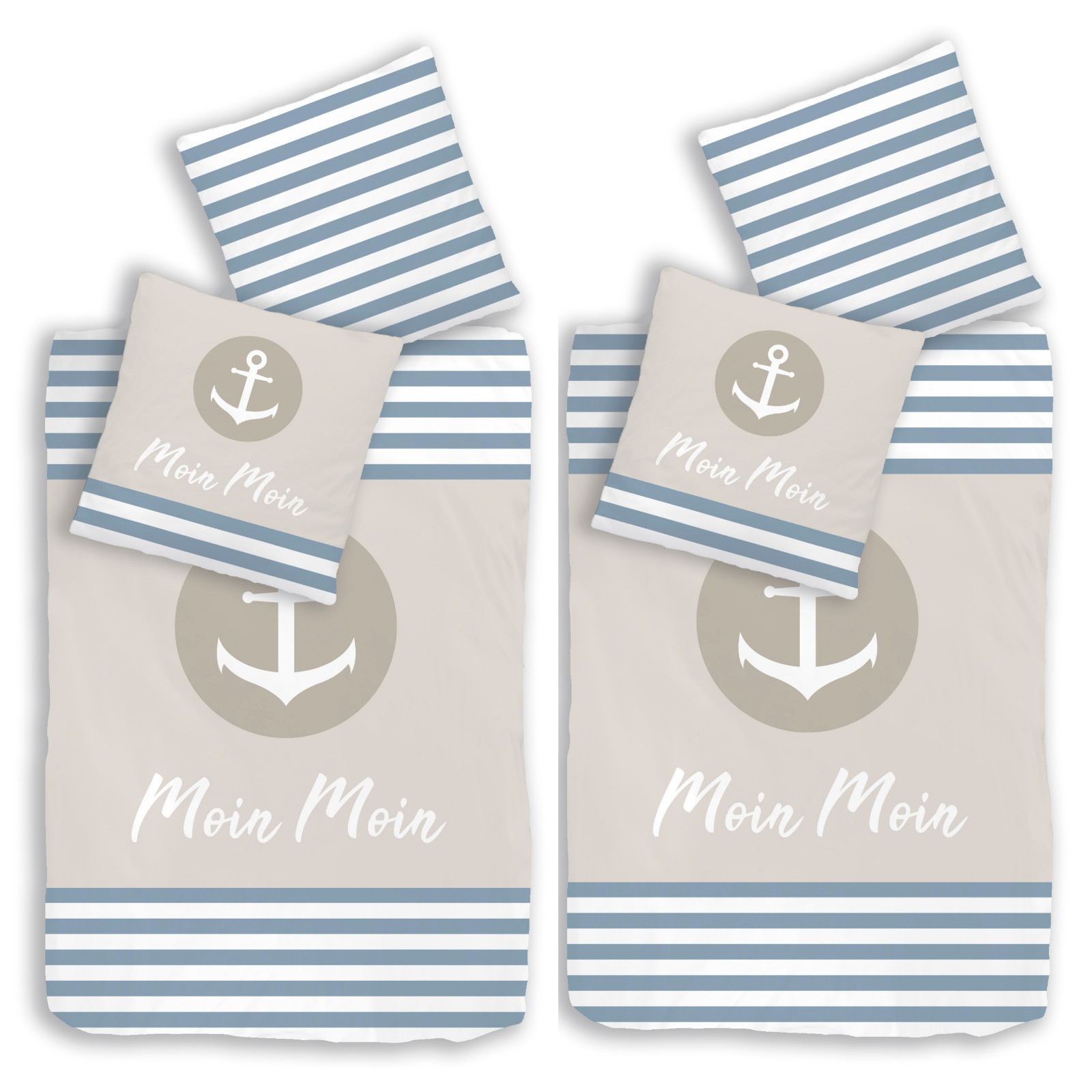 Moin Moin Anker Bettwäsche Set 4 tlg. 80x80 135x200 cm 100 Baumwolle