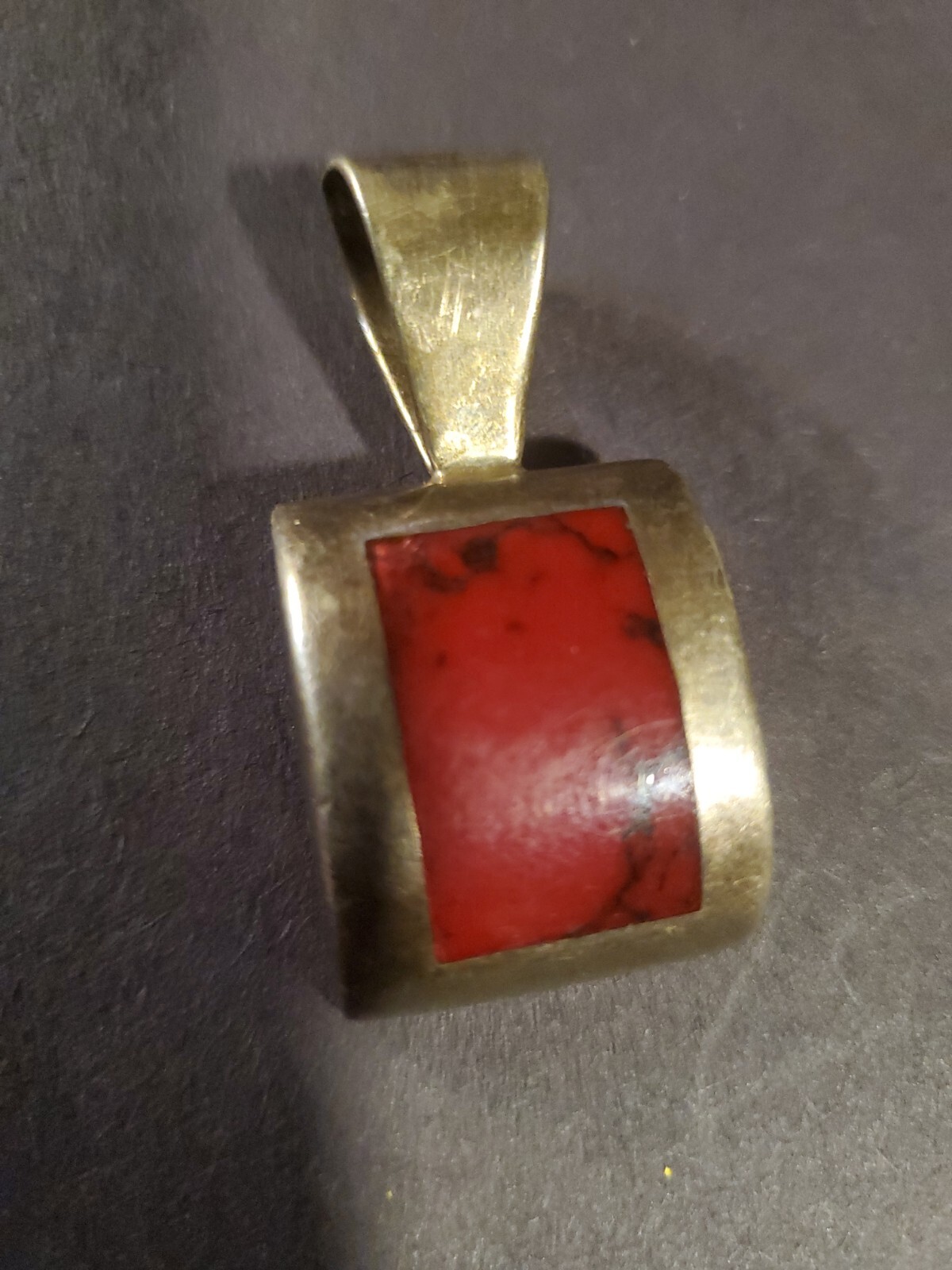 Sterling Silver Rectangular Red JASPER Pendant 1"… - image 2