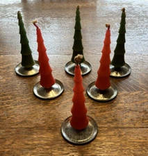 Vintage Christmas Tree Candlesticks Never Lit with Rustic Metal Holders