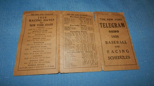 1926 Baseball & Horse Racing Pocket Schedule *Yankees Giants Brooklyn & Derbys* - Picture 2 of 3