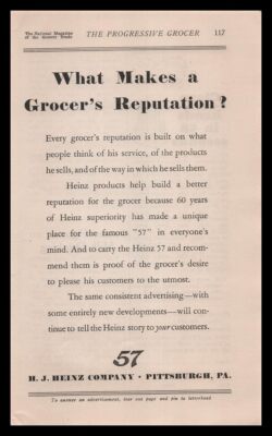 1929 HJ Heinz Pittsburgh Pennsylvania ''What Makes A Grocers Reputation'' Print Ad
