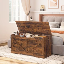 HOOBRO Wooden Toy Chest Storage Bench Shoe Bench Entryway Bench Safety Hinge