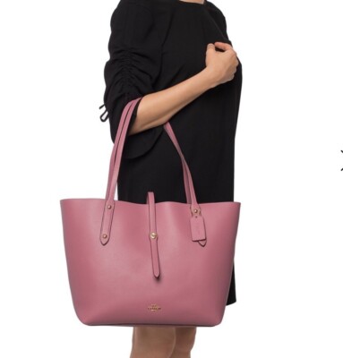 U Coach Polish Pebbled Leather Market Tote Bright Coral 58849 New