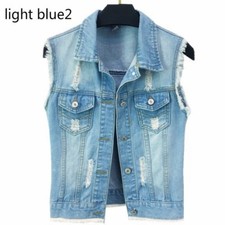 rétro pour femmes jeans Gilet veste sans manche gilet fermeture Distress weskit