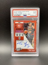 2018-19 Contenders Optic Basketball Trae Young Rookie Auto /99 Red Prizm PSA 9