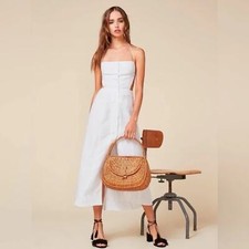 Reformation Manon Linen Tencel Cut Out Open Back Midi Dress in White Size 0