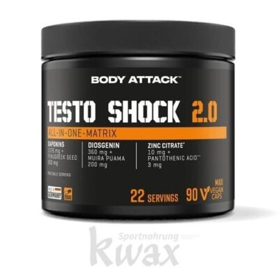 (EUR 259,18/kg) Body Attack Testo Shock 2.0 - 90 Kapseln