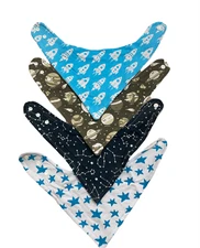 Stradela Baby Bandana Bibs Space Infant Drool Feeding Unisex Triangle Snap 4 Pk