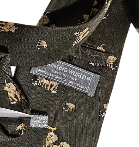 Corbata HUNTING WORLD Verde Elefante Seda LUJO HECHA A MANO ITALIA  Foto 4 de 4