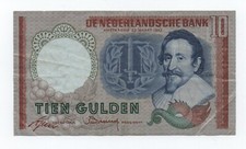 NETHERLANDS 10 GULDEN 1953 PICK 85 LOOK SCANS