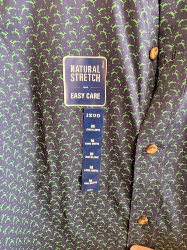 Camisa de vestir IZOD para hombre talla M manga larga cuello con botones azul marino con ciervo verde nueva con etiquetas nueva con etiquetas - Imagen 5 de 9