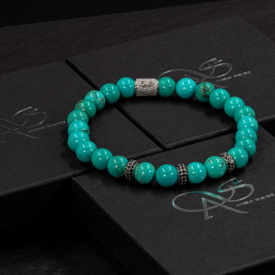 Perlenarmband Grüner Türkis Perlen Beads Bracelet 925 Sterling Silber Zirkon - Bild 3 von 4