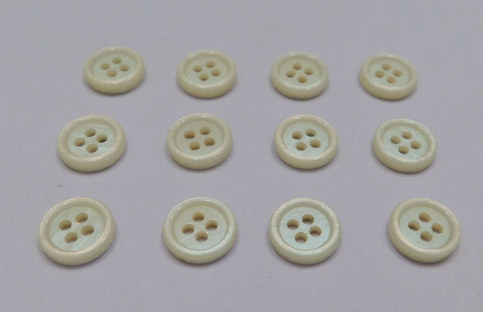 Set 12 Vintage Pastel Aqua Peach Iridescent Shell Buttons Tiny 3/8" 4-Hole Flat - Image 3 of 4