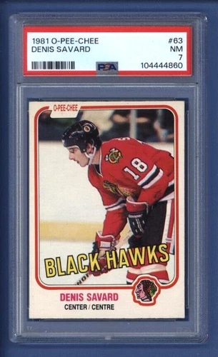 1981-82 OPC DENIS SAVARD (rc) #63 PSA 7 NM Chicago Blackhawks HOF *ROOKIE*