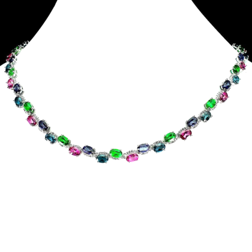 32+ CTS! AAA ROSA GRÜN & LONDONBLAU TOPAS IOLITH HALSKETTE STERLINGSILBER 16,5 - Bild 2 von 3