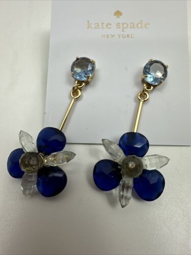 KATE SPADE BLOOMING BRILLIANT BLUE FLOWER DROP EARRINGS NEW - Picture 3 of 5