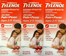 Children's Tylenol Dye Free Pain Fever Cherry Flavor 12 Oz EXP 10/2026