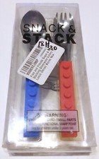 RARE NEW - SNACK AND STACK LEGO LIKE MODULE FORK SPOON KNIFE CUTLERY COLOR SET
