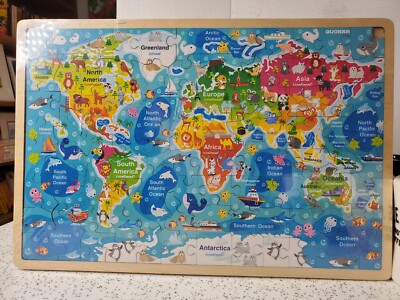 2 Quokka Wooden Jigsaw Puzzles/Kids Age 4+ World Map Space Solar SysteNew Sealed