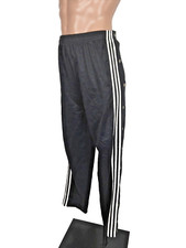 Vtg ADIDAS BLACK  WHITE BREAKAWAY SNAP FLAG TAG 3 STRIPE WARM UP TRACK PANTS L