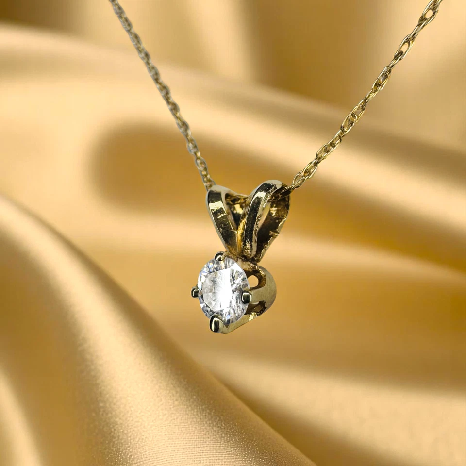 Oro 14k - Collar de diamantes naturales -18" - .25CT 1/4CT solitario regalo romántico -1g Foto 4 de 4