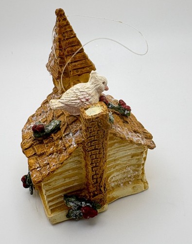 Rústico Pajarera Iglesia Árbol de Navidad Adorno Pájaros Blancos Acebo Brillo Acento - Imagen 9 de 10