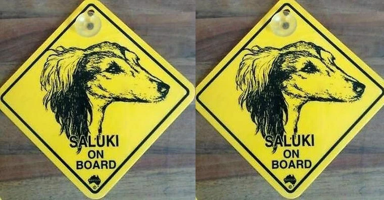 2 Stück 12cm Roadsign Schild + Saugnapf SALUKI Persischer Wind Hund Warnschild - Bild 1 von 1
