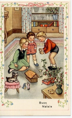 Complete set of 6 vintage cards Childrens Xmas PC Circa 1940 ITALY 4 - Picture 6 of 6