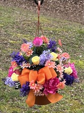 Spring summer Cemetery Hanging Basket Memorial Day Silk flowers Arrangement