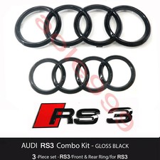 For audi RS3 rings emblem gloss black front grill rear trunk badge 3pc set