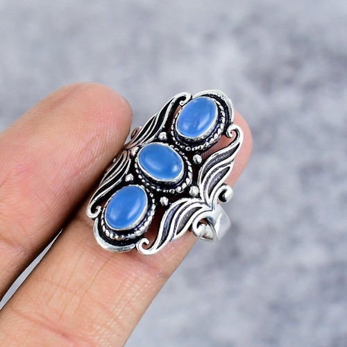 Natural Blue Onyx Gemstone Handmade 925 Sterling Silver Ring Gift For Her - 第 3/4 張圖片