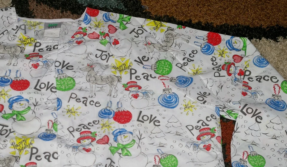 White Swan Christmas Warm up Jacket Bottom Pockets Joy Peace Love Print Sz 3X - Image 2 of 4