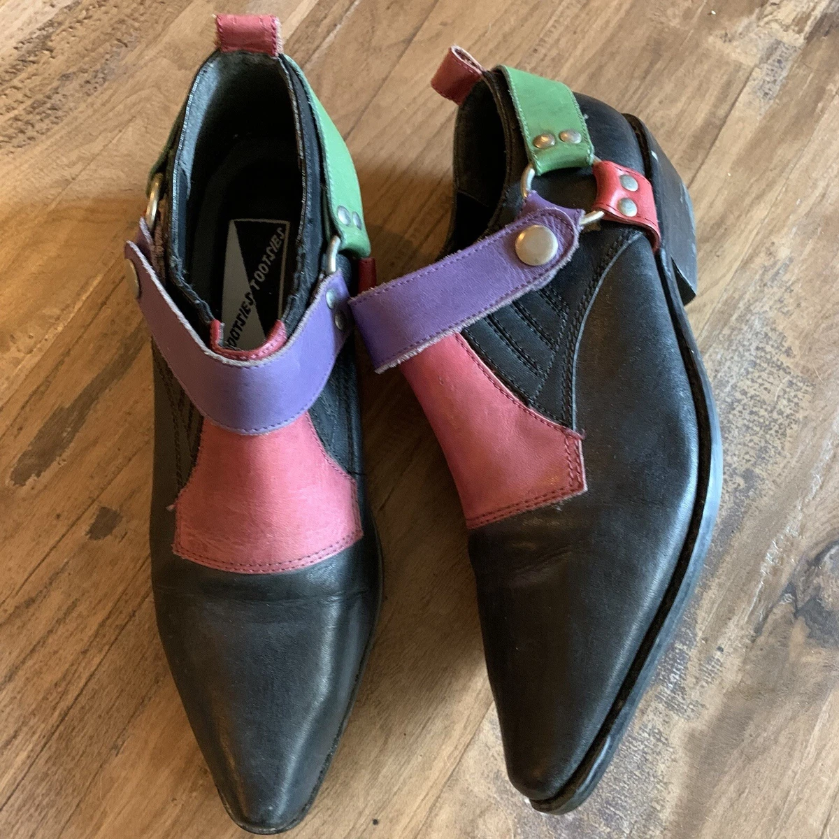 Mootsies Tootsies Leather Vintage Texas Color block Harness Boots Shoes Size 6.5