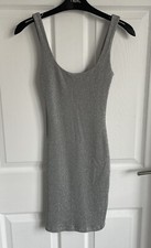 Ladies Silver Grey BERSHKA Sleeveless Sparkle Strap Mini Party Dress - Size XS
