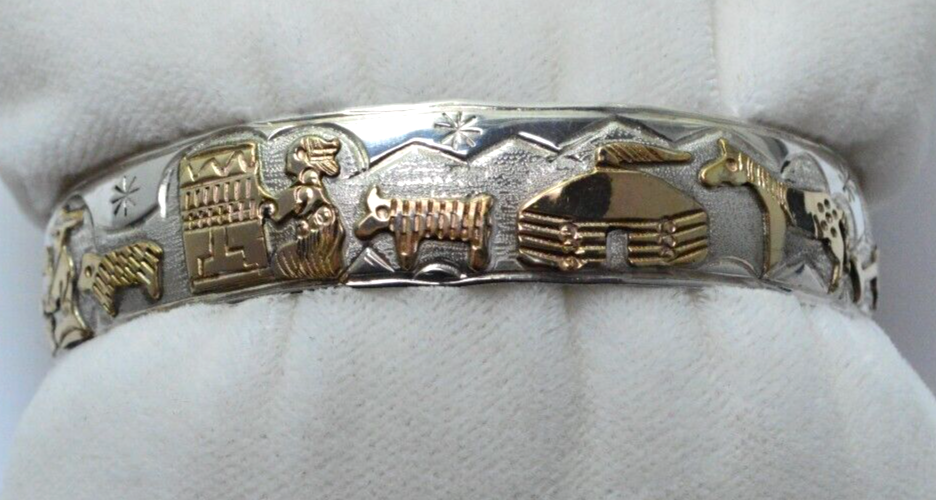 TA Begay Indian Navajo 12K GF Storyteller Sterling Silver Carved